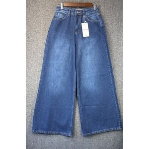 NWT Touche Super Wide Leg High Waist Blue Denim Jeans Womens Small 26x30 Skater